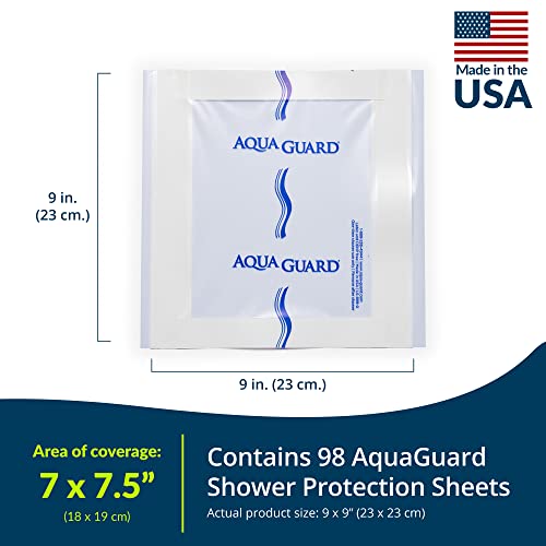 TIDI AquaGuard Sheet – 7” x 7” – Shower Protection Sheet – Self-Adhesive Moisture Barrier – Made without Latex – Wound Cover for Showering – 98 Sheets Per Package – Home Medical Supplies (50010-CSE)