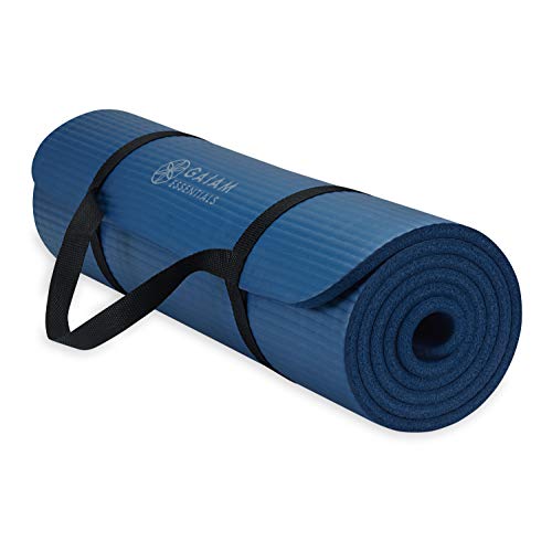 Gaiam Essentials Thick Yoga Mat - Fitness and Exercise Mat with Easy-Cinch Carrier Strap Included - Soft Cushioning and Textured Grip - Multiple Colors Options (Green, 72"L X 24"W X 2/5 Inch Thick)