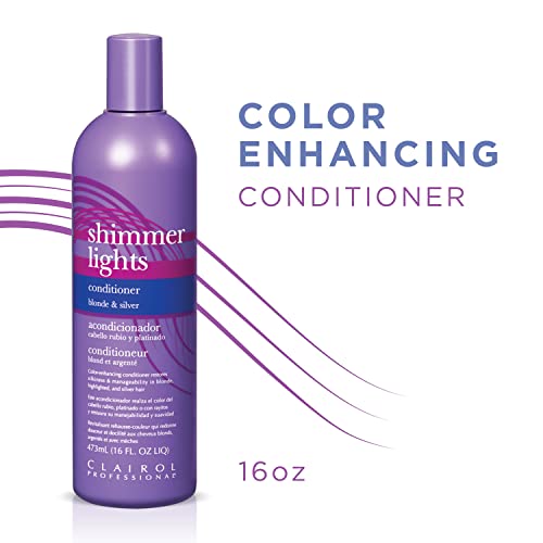 Clairol Professional Shimmer Lights Purple Conditioner, 16 fl. Oz | Neutralizes Brass & Yellow Tones | For Blonde, Silver, Gray & Highlighted Hair