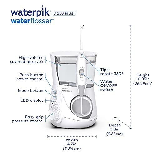 Waterpik Aquarius Water Flosser Professional For Teeth, Gums, Braces, Dental Care, Electric Power With 10 Settings, 7 Tips For Multiple Users And Needs, ADA Accepted, Gray WP-667CD