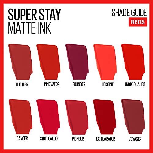 Maybelline New York Super Stay Matte Ink Liquid Lipstick Makeup, Long Lasting High Impact Color, Up to 16H Wear, Exhilarator, Ruby Red, 1 Count