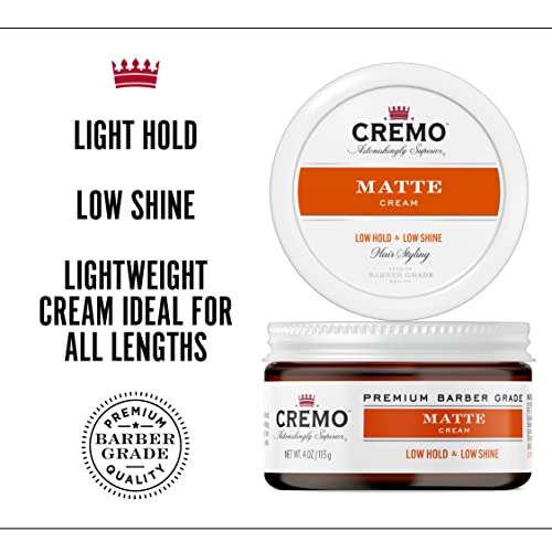 Cremo Premium Barber Grade Hair Styling Matte Cream, Light Hold, Low Shine, 4 Oz