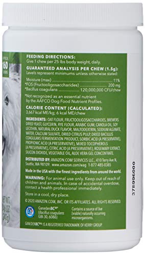 Amazon Brand - Wag Probiotic Supplement Chews for Dogs, Natural Duck Flavor, 90 count