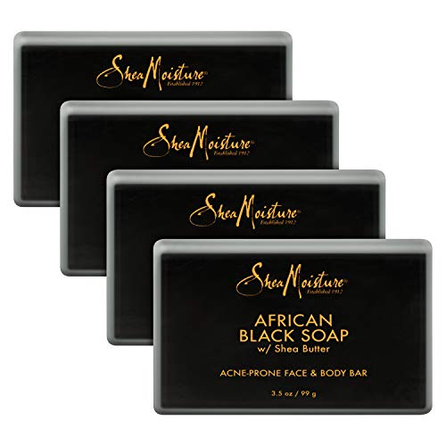 SheaMoisture Face and Body Bar for Oily, Blemish-Prone Skin African Black Soap Paraben Free 3.5 oz 4 Count, facial cleanser