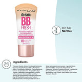 Maybelline New York Dream Fresh Skin Hydrating BB cream, 8-in-1 Skin Perfecting Beauty Balm with Broad Spectrum SPF 30, Sheer Tint Coverage, Oil-Free, Light, 1 Fl Oz