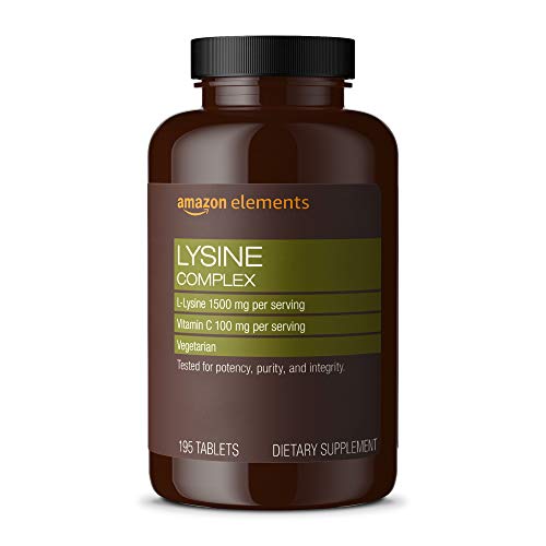 Amazon Elements Lysine Complex with Vitamin C (1500 mg L-Lysine with 100 mg Vitamin C per Serving - 3 Tablets), Supports Immune Health, Vegetarian, 195 Count (Packaging may vary)