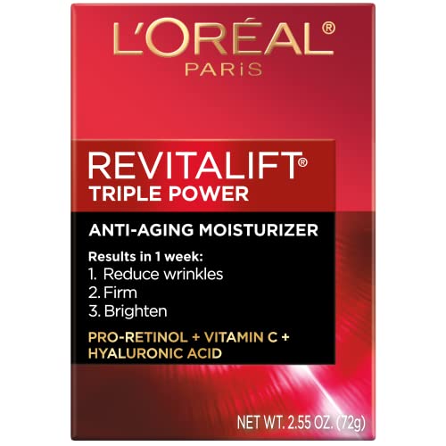 L'Oreal Paris Revitalift Triple Power Anti-Aging Face Moisturizer, Pro Retinol, Hyaluronic Acid & Vitamin C, Reduce Wrinkles 2.55 Oz