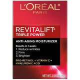 L'Oreal Paris Revitalift Triple Power Anti-Aging Face Moisturizer, Pro Retinol, Hyaluronic Acid & Vitamin C, Reduce Wrinkles 2.55 Oz