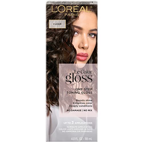 L’Oréal Paris Le Color Gloss One Step Toning Gloss, In-Shower Hair Toner with Deep Conditioning Treatment Formula for Gray Hair, Silver White, 1 Kit, 32.626 cubic_inches