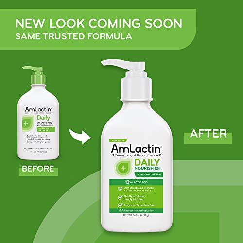 AmLactin Daily Moisturizing Lotion for Dry Skin – 7.9 oz Pump Bottles (Twin Pack) – 2-in-1 Exfoliator-Body Lotion with 12% Lactic Acid, Dermatologist-Recommended (Packaging May Vary)