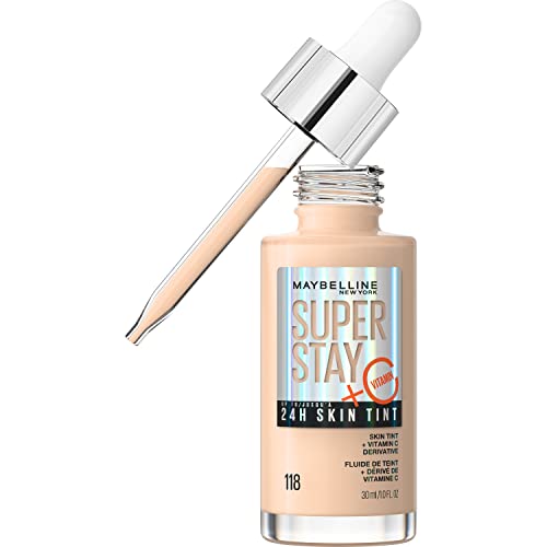 Maybelline Super Stay Up to 24HR Skin Tint, Radiant Light-to-Medium Coverage Foundation, Makeup Infused With Vitamin C, 220, 1 Count