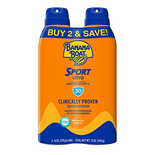 Banana Boat Sport Ultra SPF 50 Sunscreen Spray | Banana Boat, SPF 50, Spray On Sunscreen, Water Resistant Sunscreen, Oxybenzone Free Sunscreen Pack SPF 50, 6oz each Twin Pack