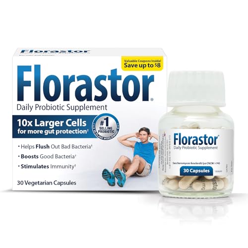 Florastor Probiotics for Digestive & Immune Health, 100 Capsules, Probiotics for Women & Men, Dual Action Helps Flush Out Bad Bacteria & boosts The Good with Our Unique Strain Saccharomyces boulardii