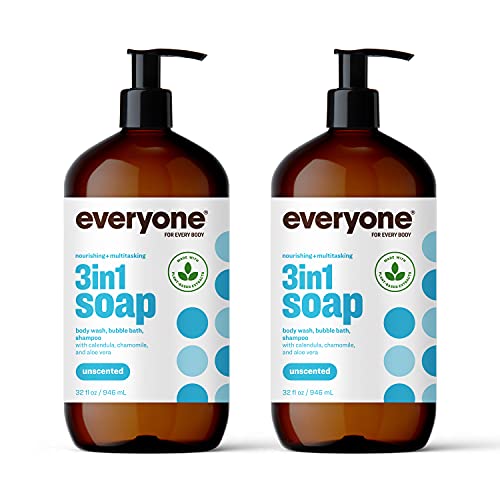 Everyone 3-in-1 Soap, Body Wash, Bubble Bath, Shampoo, 32 Ounce (Pack of 2), Ruby Grapefruit, Coconut Cleanser with Plant Extracts and Pure Essential Oils