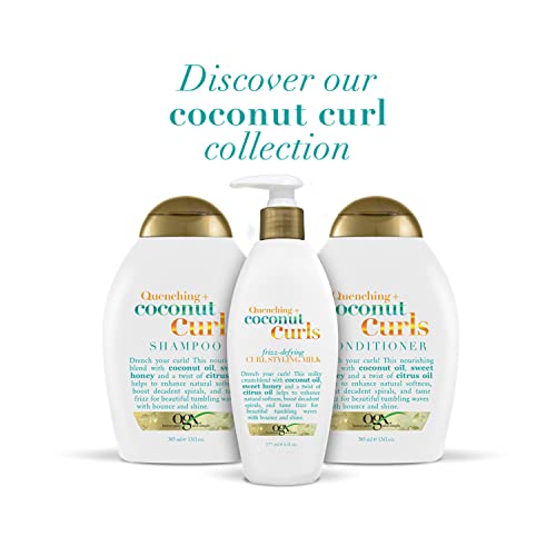 OGX Quenching + Coconut Curls Curl-Defining Conditioner, Nourishing Curly Hair Conditioner with Coconut /Citrus Oil & Honey, Paraben-Free with Sulfate-Free Surfactants, 13oz