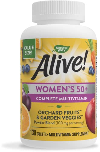 Natures Way Alive! Women’s 50+ Complete Multivitamin, Supports Multiple Body Systems, Supports Cellular Energy, High Potency B-Vitamins, Gluten-Free, 130 Tablets