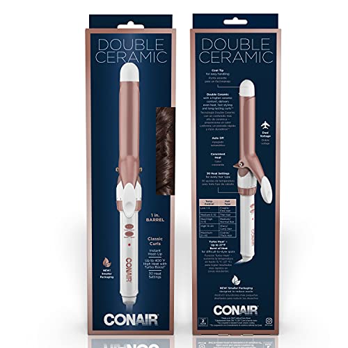 Conair Double Ceramic 1 1/4-Inch Curling Iron, 1 ¼ inch barrel produces loose curls – for use on medium and long hair