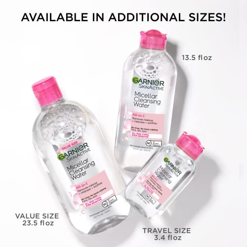 Garnier SkinActive Micellar Water for All Skin Types, Facial Cleanser & Makeup Remover, 13.5 Fl Oz (400mL), 2 Count (Packaging May Vary)