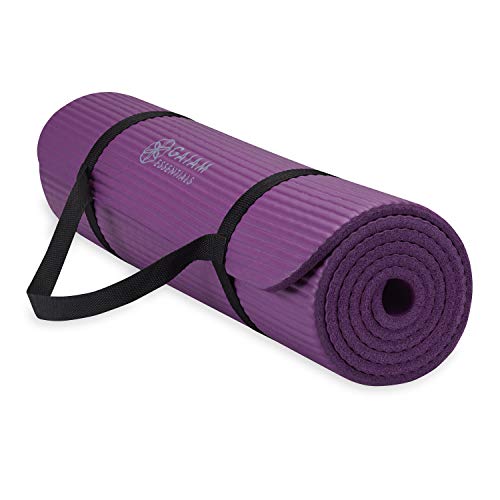 Gaiam Essentials Thick Yoga Mat - Fitness and Exercise Mat with Easy-Cinch Carrier Strap Included - Soft Cushioning and Textured Grip - Multiple Colors Options (Green, 72"L X 24"W X 2/5 Inch Thick)