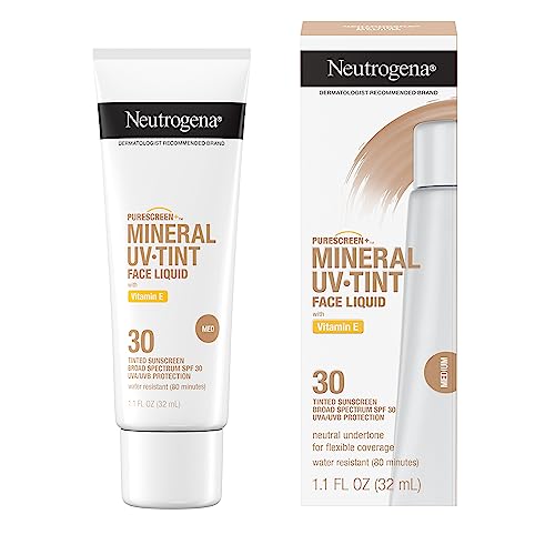 Neutrogena Purescreen+ Tinted Sunscreen for Face with SPF 30, Broad Spectrum Mineral Sunscreen with Zinc Oxide and Vitamin E, Water Resistant, Fragrance Free, Light, 1.1 fl oz