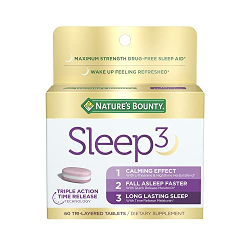 Nature's Bounty Melatonin, Sleep3 Maximum Strength 100% Drug Free Sleep Aid, Dietary Supplement, L-Theanine & Nighttime Herbal Blend Time Release Technology, 10mg, 30 Tri-Layered Tablets