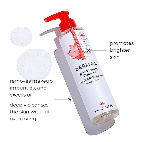 DERMA-E Anti-Wrinkle Cleanser – Anti-Aging Face Wash with Glycolic Acid and Vitamin A – Gentle Cleansing and Exfoliating Facial Wash Removes Makeup, Oil and Impurities, 6 oz