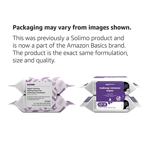 Amazon Basics Make Up Remover Wipes, Original, 150 Count (6 Packs of 25) (Previously Solimo)