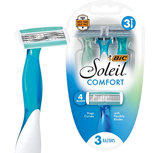 BIC Soleil Comfort Disposable Razors for Women, Sensitive Skin Razor with Aloe Vera and Vitamin E Lubricating Strip and 4 Blades, 10 Piece Razor Set