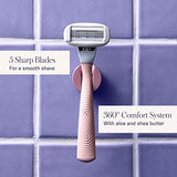 FLAMINGO 5-Blade Razors for Women - 1 Razor Handle + 4 5-Blade Refills + 1 Shower Holder - Sage