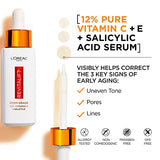 LOreal Paris Revitalift 12% Pure Vitamin C Serum, Vitamin E, Salicylic Acid, Brightening 1 oz + Moisturizer Sample