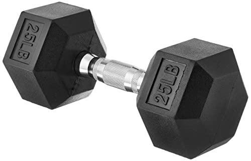 Amazon Basics Rubber Encased Exercise & Fitness Hex Dumbbell, Hand Weight for Strength Training, 35 Pounds, Black & Silver, 13.3x6.1x5.3"