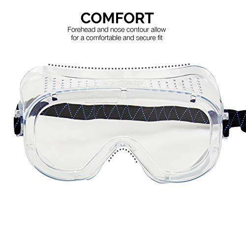 Neiko 53874A Clear Protective Lab Safety Goggles Chemistry, Scientific, Construction Goggles, Contractor Work, Woodworking, Anti-Fog and Splash, Includes Ventilation and for Men and Women