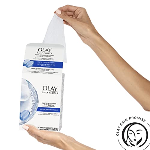 Olay Daily Facials, Daily Clean Makeup Removing Facial Cleansing Wipes, 5-in-1 Water Activated Cloths, Exfoliates, Tones and Hydrates Skin, 66 count