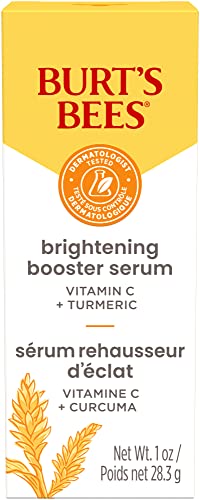 Burts Bees Vitamin C Turmeric Face Serum, Brightens Skin & Visibly Reduces Dark Spots, Fine Lines & Wrinkles, Naturally Hydrating, Lightweight - Brightening Booster Serum (1 oz)