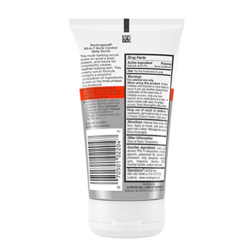 Neutrogena All-In-1 Acne Control Daily Face Scrub to Exfoliate & Treat Acne, with 2% Salicylic Acid Acne Medication, Exfoliating Acne Facial Scrub for Acne Marks & Breakouts, 4.2 fl. oz