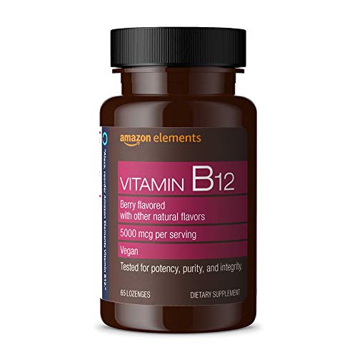 Amazon Elements Vitamin B12 Methylcobalamin 5000 mcg - Normal Energy Production and Metabolism, Immune System Support - 2 Month Supply, Berry Flavored Lozenges, 65 Count