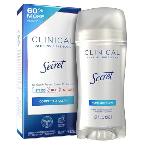 Secret Antiperspirant Clinical Strength Deodorant for Women, 72 Hr Sweat Protection Invisible Solid, Free & Sensitive Unscented, 1.6 Ounce (Pack of 3)