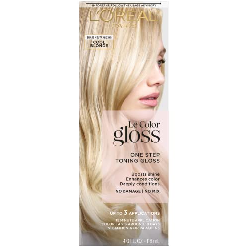 L’Oréal Paris Le Color Gloss One Step Toning Gloss, In-Shower Hair Toner with Deep Conditioning Treatment Formula for Gray Hair, Silver White, 1 Kit, 32.626 cubic_inches