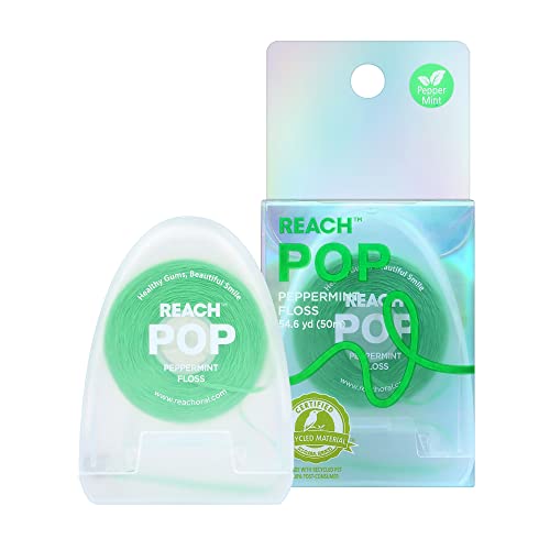 REACH POP Dental Floss | Vegan Wax & PFAS-Free | Durable & Shred Resistant | Slides Smoothly & Easily | Effective Plaque Removal | Blue Color Floss | Mint, 54.7 YD