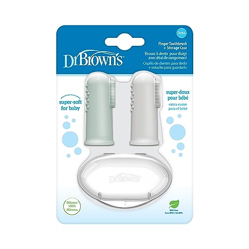 Dr. Browns Silicone Finger Toothbrush for Baby with Travel-Storage Case, 3m+, Gray and Light Green, 2-Pack