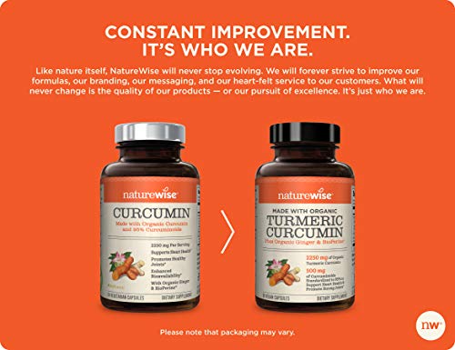 NatureWise Curcumin Turmeric 2250mg | 95% Curcuminoids & BioPerine Black Pepper Extract | Advanced Absorption for Joint Support [2 Month Supply - 180 Count]