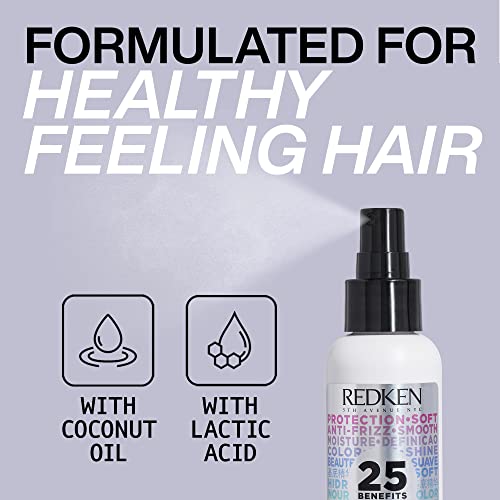 REDKEN All-In-One Leave In Conditioner, Multi-Benefit Treatment and Heat Protectant Spray with Frizz Protection, For All Hair Types, Paraben Free, One United, 150 ml