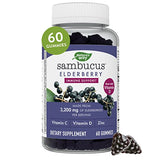 Natures Way Sambucus Elderberry Gummies, With Vitamin C, Vitamin D and Zinc, Immune Support for Kids and Adults, 60 Gummies