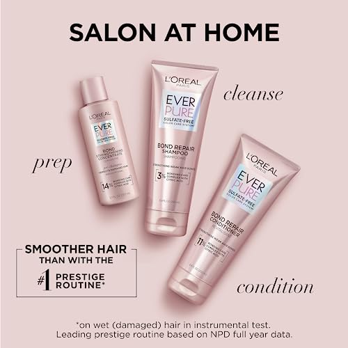 L’Oréal Paris, Bond Repair Shampoo and Conditioner, Strengthens & Repairs Weak Hair in 1 Use with System, Sulfate Free & Vegan, EverPure, 2.13 oz (1 kit)