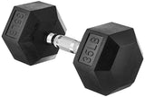 Amazon Basics Rubber Encased Exercise & Fitness Hex Dumbbell, Hand Weight for Strength Training, 35 Pounds, Black & Silver, 13.3x6.1x5.3"