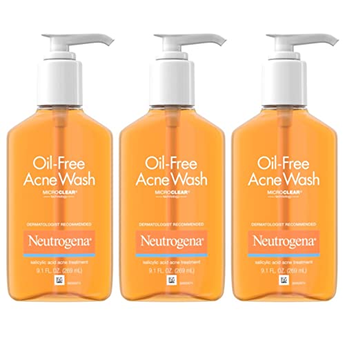 Neutrogena Oil-Free Acne Fighting Facial Cleanser with Salicylic Acid Acne Treatment medicine,, Daily Oil Free Acne Face Wash for Acne-Prone Skin with Salicylic Acid Medicine, 9.1 fl. oz