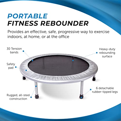 Stamina 36 inch Rebounder - Portable Exercise Trampoline - Mini Trampoline with Smart Workout App - Indoor Trampoline Fitness Rebounder - Up to 250 lbs Weight Capacity