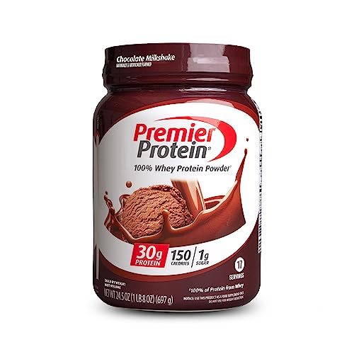 Premier Protein Powder, Vanilla Milkshake, 30g Protein, 1g Sugar, 100% Whey Protein, Keto Friendly, No Soy Ingredients, Gluten Free, 17 servings, 23.3 ounces