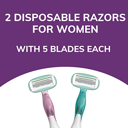 BIC Soleil Sensitive Advanced Women's Disposable Razors With 360 Degree Water Activated Moisture Strip for Enhanced Glide, Shaving Razors With 5 Blades, 5 Count