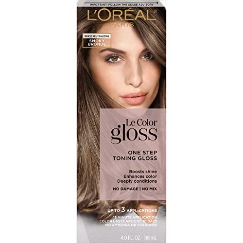 L’Oréal Paris Le Color Gloss One Step Toning Gloss, In-Shower Hair Toner with Deep Conditioning Treatment Formula for Gray Hair, Silver White, 1 Kit, 32.626 cubic_inches